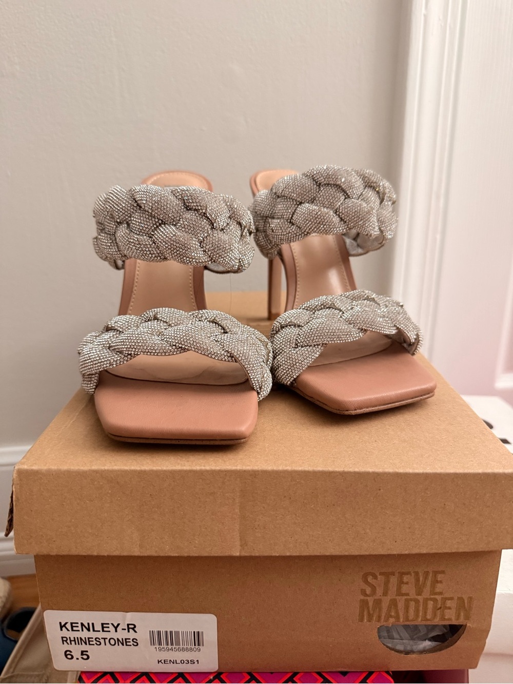 Steve Madden Kenley-R Braided Rhinestone Heeled Sandals in Silver